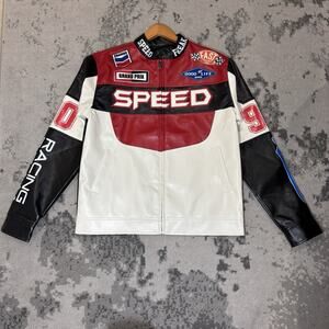 Speed Racing Leather Jacket - Red, Black, White